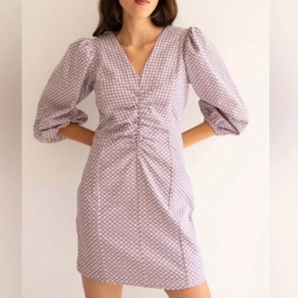Tiny Big Sister Ruched Front Dress with Puff Sleeves